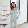 Spring and Autumn women's cartoon pajamas, pink girl cat print long-sleeved suit, loose loungewear