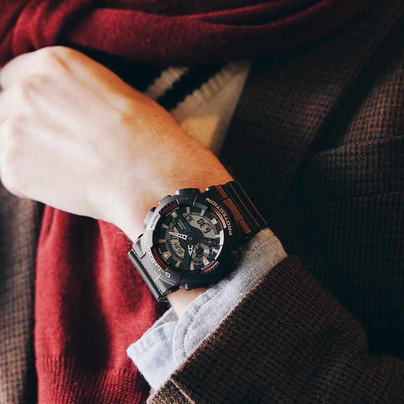 Casio LCD/Analog Dual Display Series Waterproof 200 M Quartz Movement Resin Strap Unisex Watches Gray GA-110RL-1APR