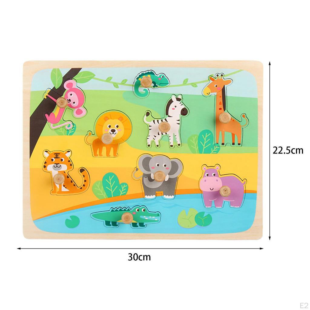 Wooden Peg Puzzle Educational Learning Puzzles Set Wood 3D Animal for 2 3 4 5 Years
