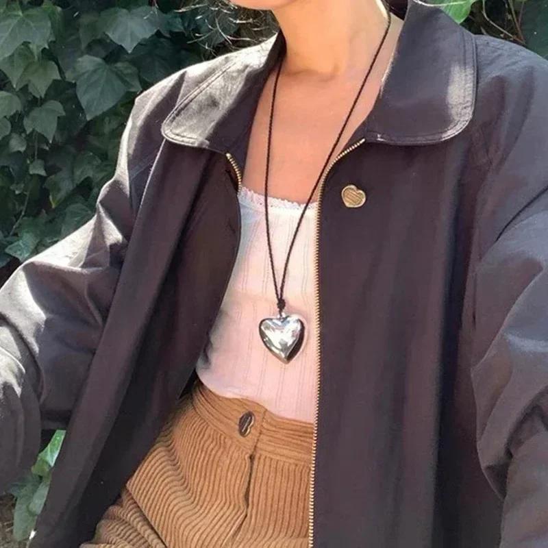 Collana con Ciondolo a Forma di Cuore LATS per Donna Uomo 85CM Catena per Maglione Estraibile Regolabile Accessorio Gioiello di Moda Regalo