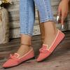 Knitted Plus Size Women's Shoes 2026 Spring Autumn Shallow Mouth Pointed Toe Flat Bottom Colorblock Mesh Breathable
