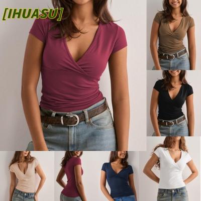 Moda Donna Casual Tinta Unita Stampa Manica Corta Scollo a V Camicie & Bluse Design Internazionale