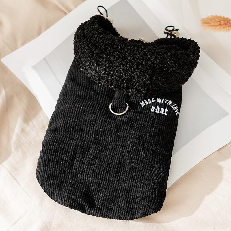 

Жилет для питомца простой стеганый хлопковый с капюшоном вельветовый теплый с хлопковой набивкой одежда для кошки котенка собаки осень зима одежда для кошки M (recommended weight 5-4 kg)