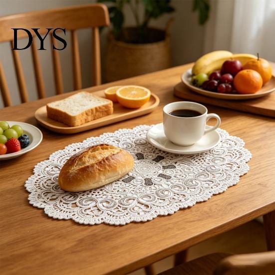 Elegant Table Decor White Lace Placemat, Round Oval Vintage Doily, Embroidered Placemat Mold-resistant Coaster for Cup Vase Dining Wedding Party
