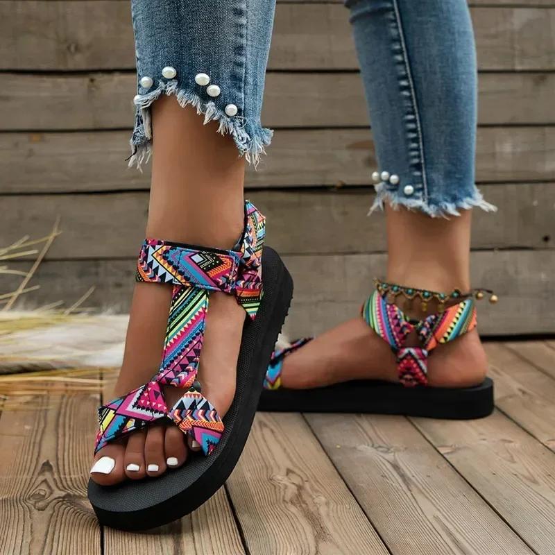 Summer Lightweight Non-slip Beach Sandals Cross Tied Patchwork Flat Sandals Women Outdoor Casual 36-43 Plus Size Women Sandals