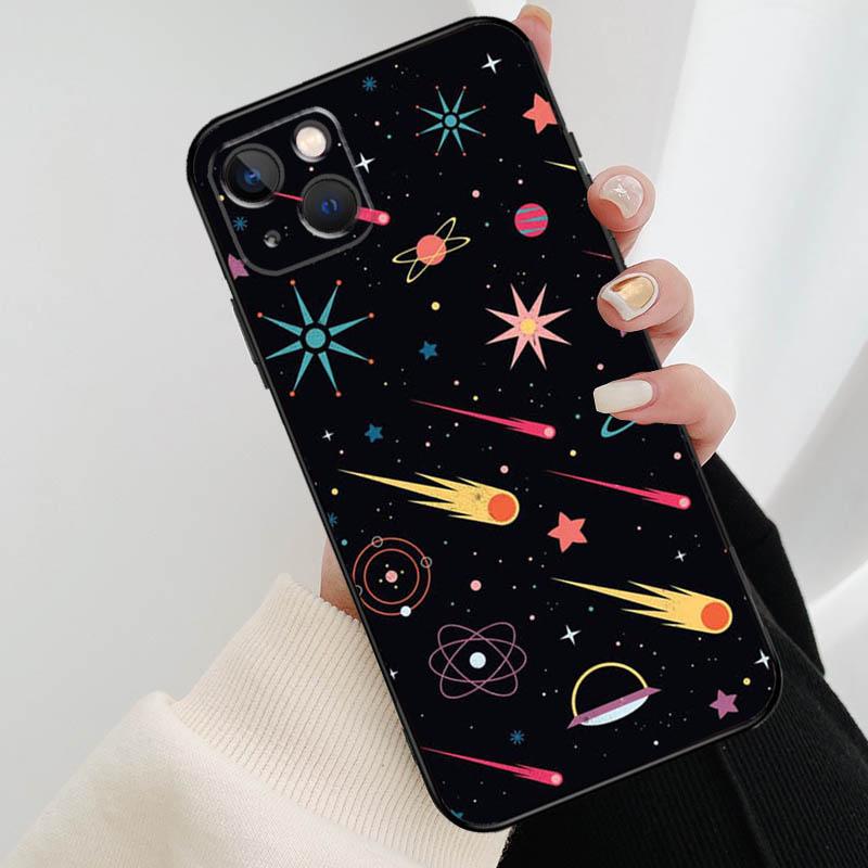 Black Moon Stars Space Astronaut Phone Case For iPhone 17 Pro Max 16 15 14 11 12 13 Pro Max Mini 15 16 Plus 16e 17 Air Cover