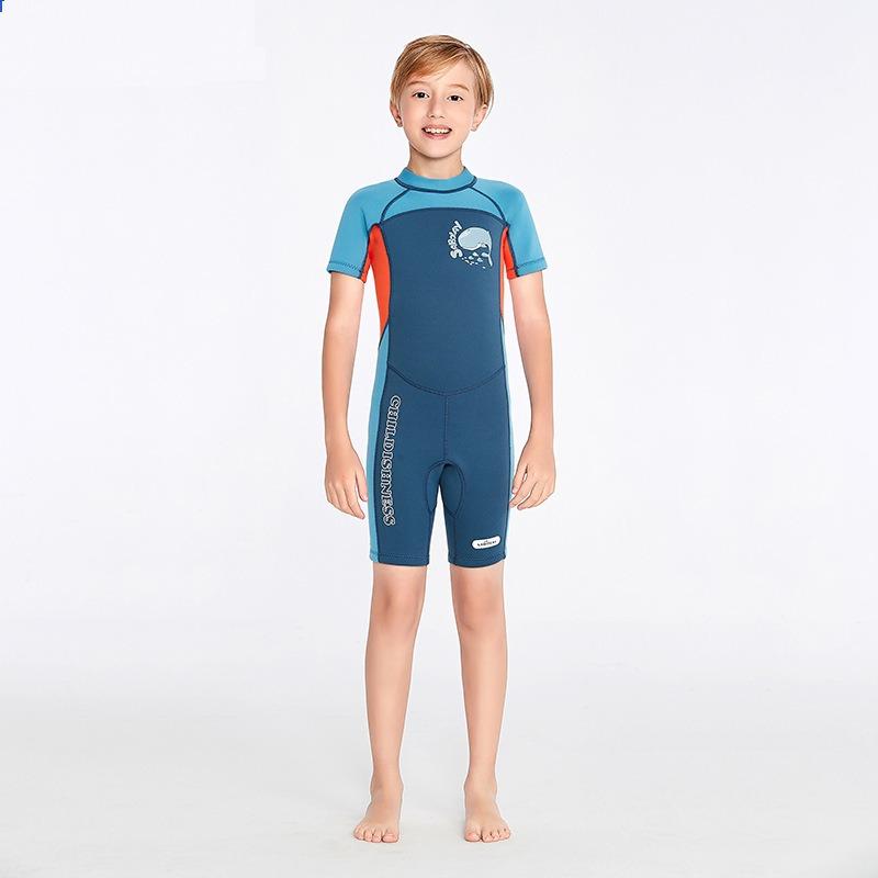 

SABOLAY Детский гидрокостюм 2 мм для мальчиков цельный теплый гидрокостюм с длинными рукавами солнцезащитный для серфинга детский купальник L(120-130cm，23.5-26kg） синий