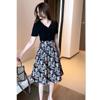 Splicing Fake Two Piece Dress Long Sleeved Women's Early Autumn New Style Light Luxury Fashion V-neck Slim A-line Dress