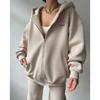 Damen Langarm Fleece Bedrucktes Kapuzensweatshirt und Lässige Hose Zweiteiliges Set