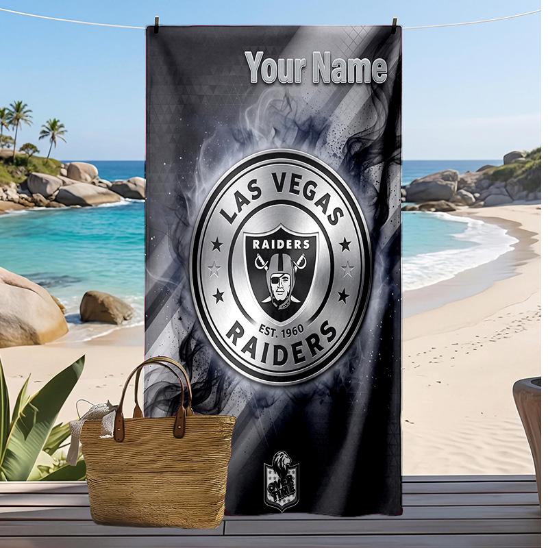 Las Vegas Raiders Custom Beach Towel, Print Your Name Text Lightweight Absorbent Towel for Swimming Travel
