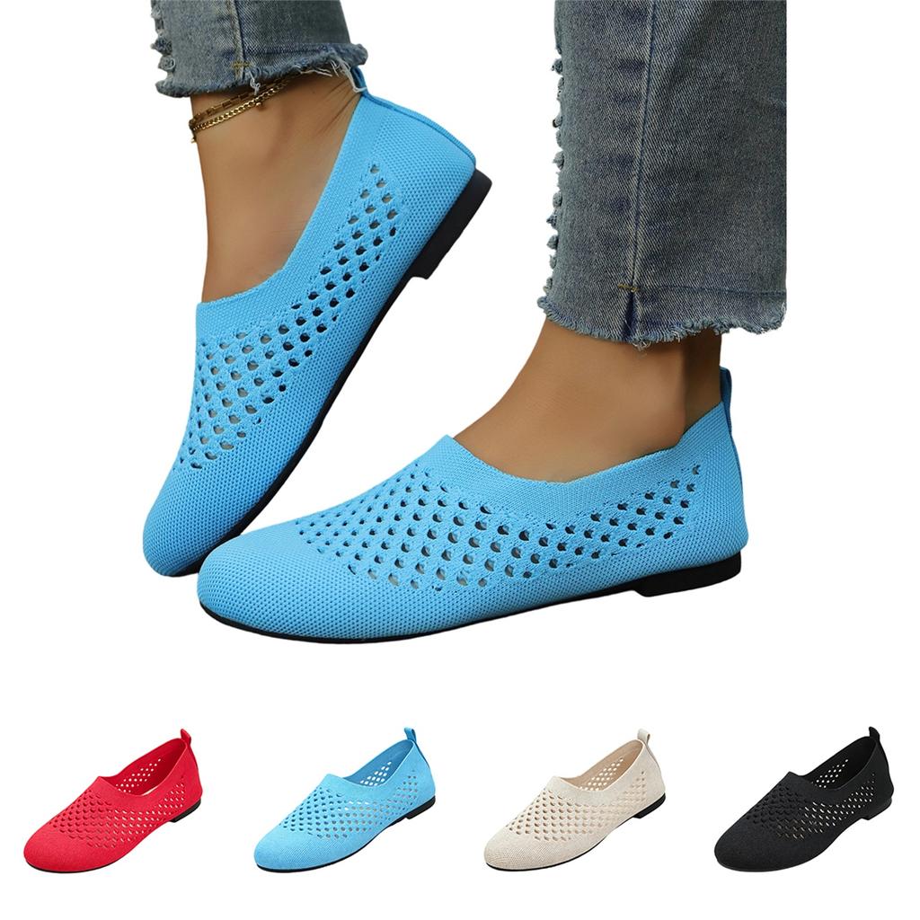 Women's Fashion Plus Size Breathable Mesh Hollow Round Toe Loafers Slip On Casual Flats Lightweight Comfortable Shoes