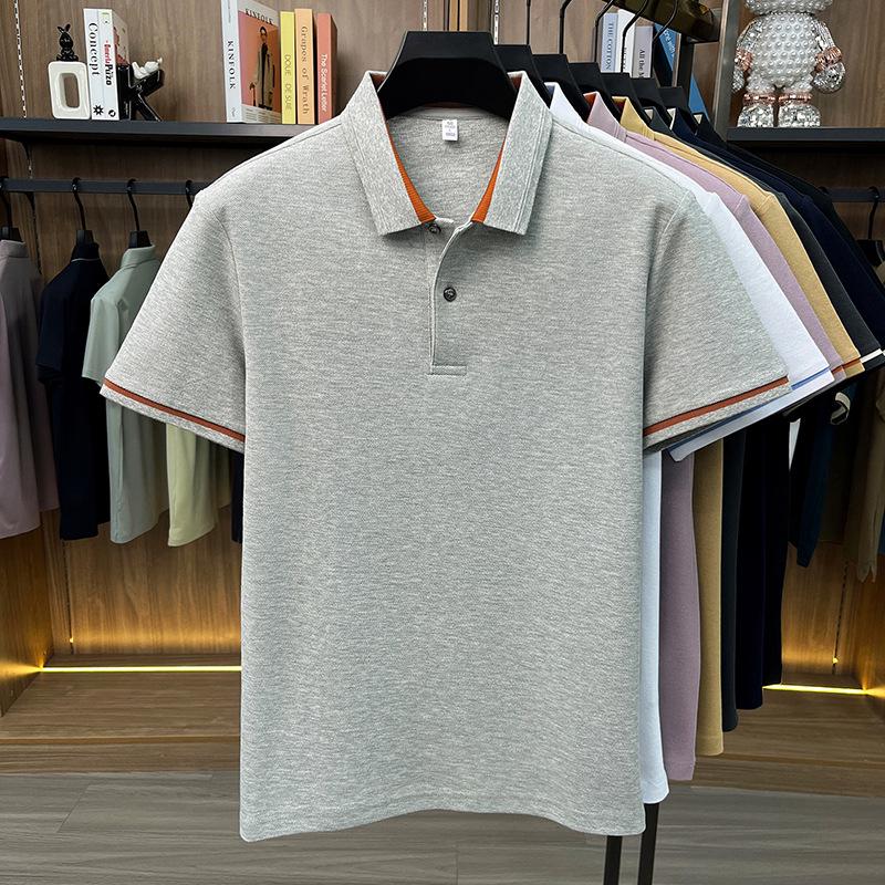 Men's Breathable Cotton Polo Shirt: Short Sleeve, Skin-Friendly, Light Business Casual, Lapel T-shirt, Versatile Base Layer Top.