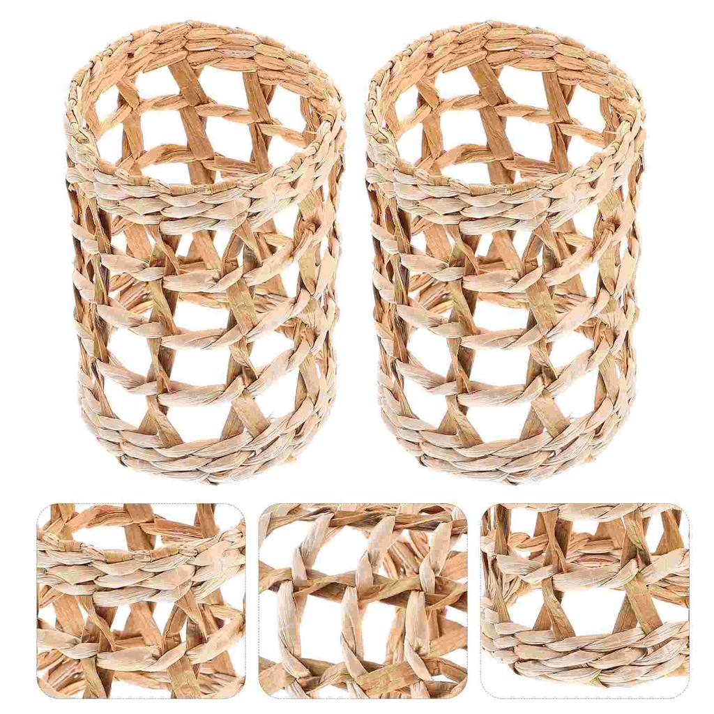 Kitchen Untelis Holder Rattan Vase Straw Set Cup Plant Protective Covers Wicker Sleeve Grass Glass Water Coffee Tumbler