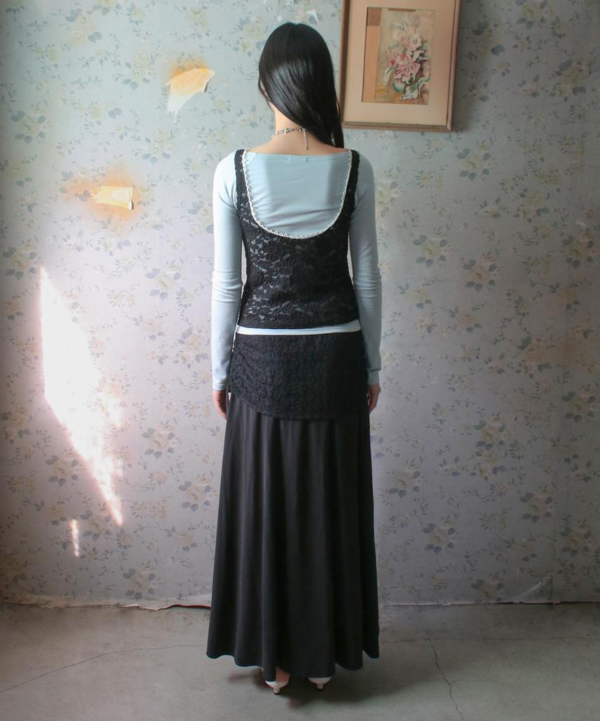 Rubati Alina Antique Lace Shirred Maxi Skirt_Black