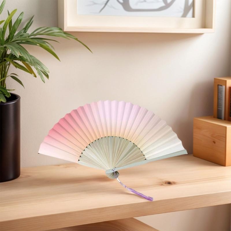 Classical Chinese Styles Gradient Folding Fan with Tassels for Dance Parties Handheld Fan and Decorative Purposes