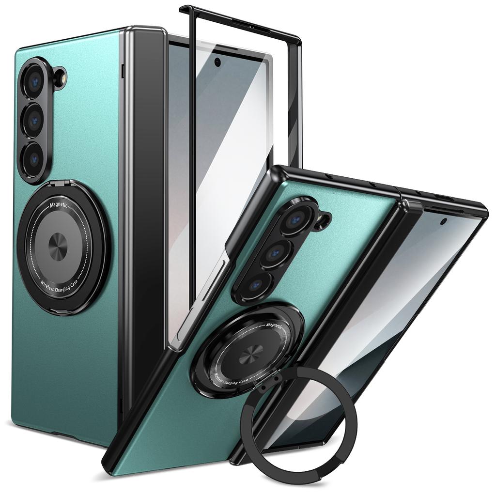 Aluminum Alloy Plate PC Back Cover Z Fold 7 Phone Case with 360° Rotatable Magnet Metal Bracket for Galaxy Z Fold 7/6/5/4