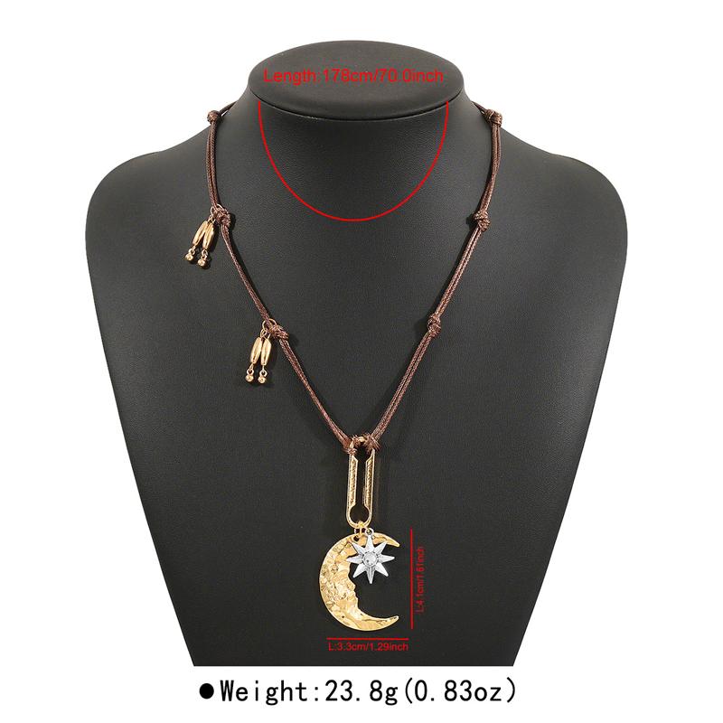

Exaggerated Metal Moon Sunflower Pendant Necklace for Women Fashion Star Hand Woven Multi-Layer Sweater Chain Punk Zircon Gift