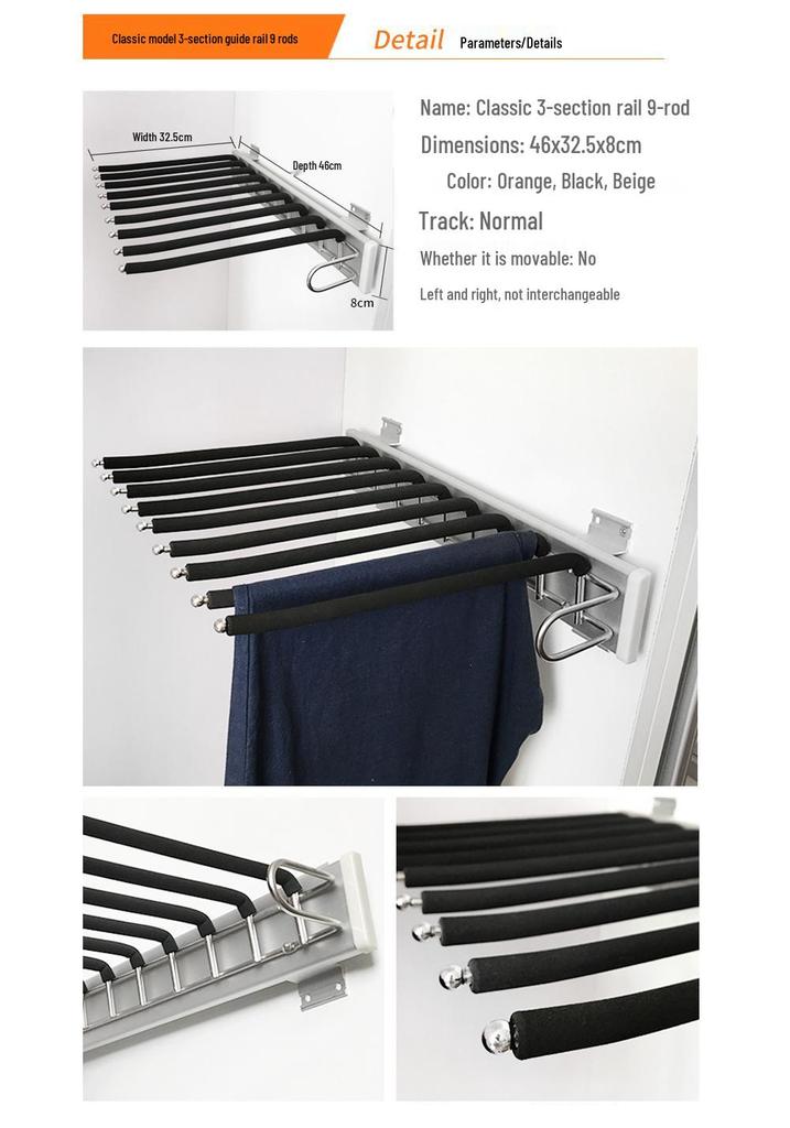 Suport telescopic promoțional extractabil anti-alunecare pentru pantaloni cu extensie completă și finisaj flockat.