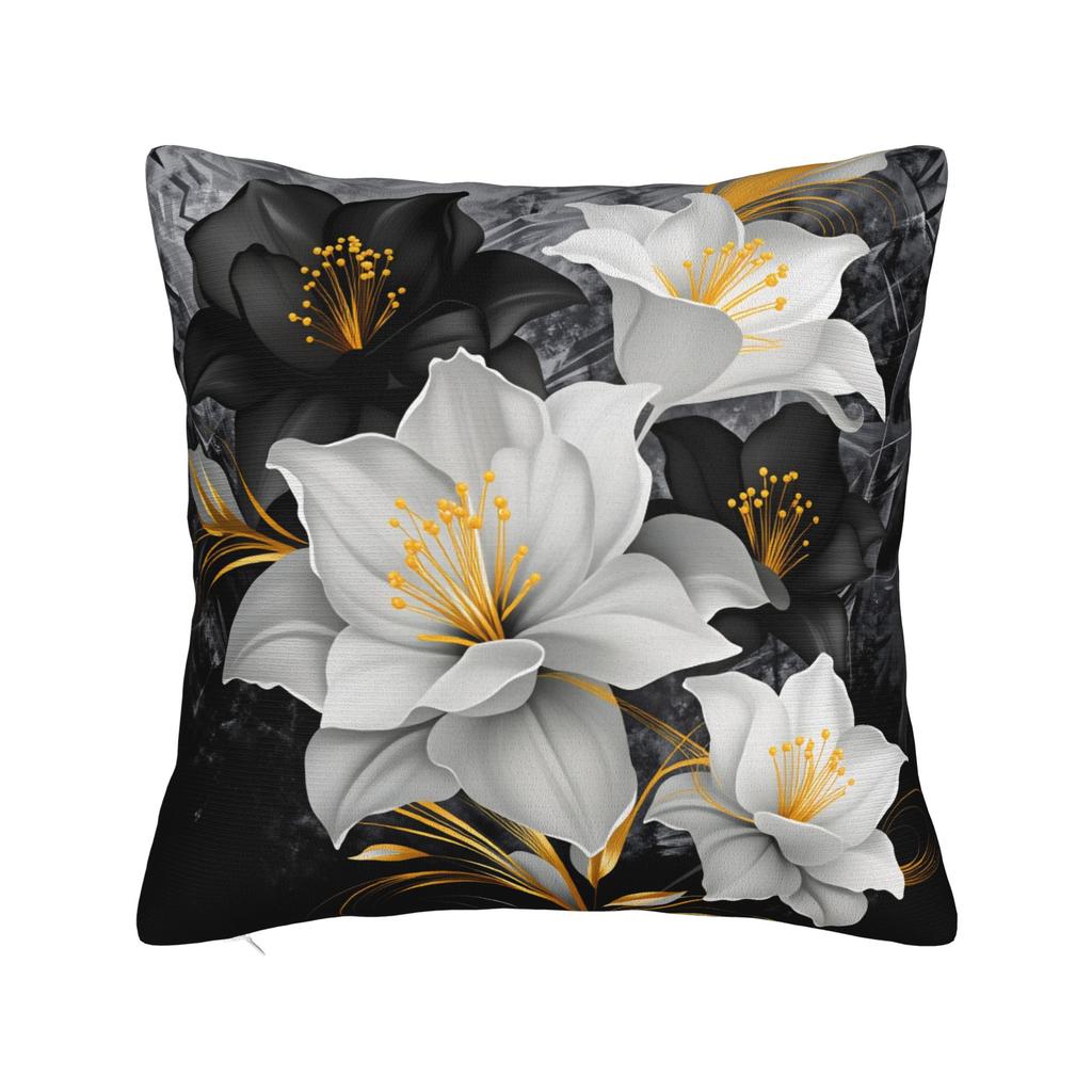 Black White Gold Flower Pillow Case Graphic Pillow Cover For Chair Sofa Home Decor Fashion Cushion Cover