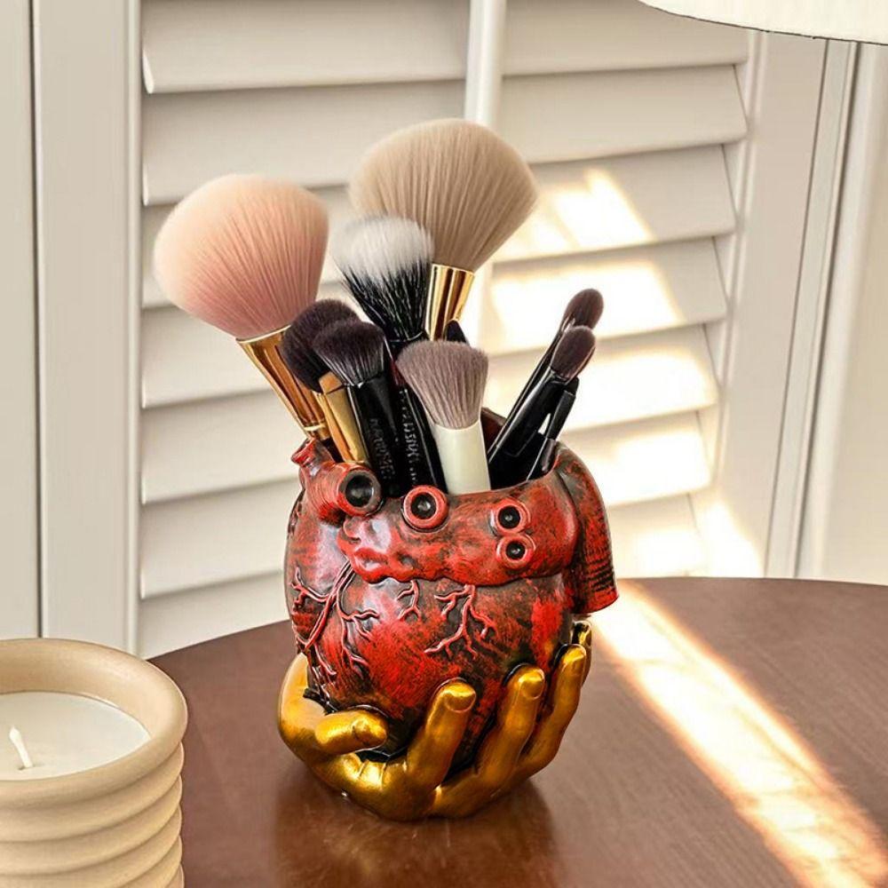 

Decorative Heart-Shaped Pen Holder Simulation Desktop Organizer Makeup Brush Storage Box Bathroom Pen Holder