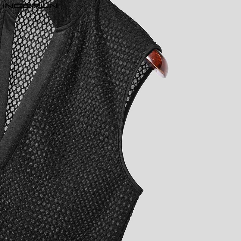 INCERUN Men Summer Sleeveless Mesh Sheer Tanks Transparent T-shirts