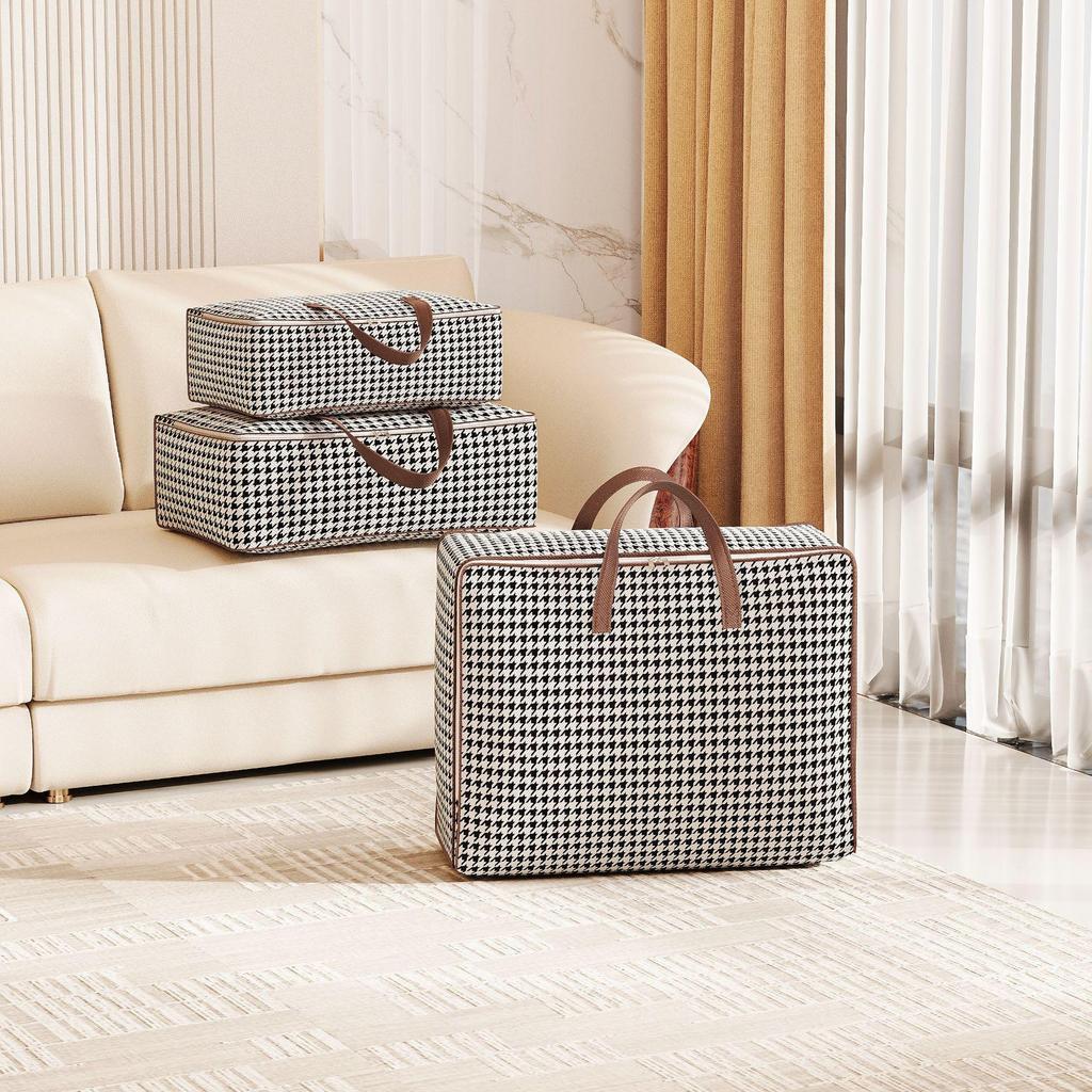 2024 Portable Houndstooth Foldable Storage Bag for Clothes and Quilts