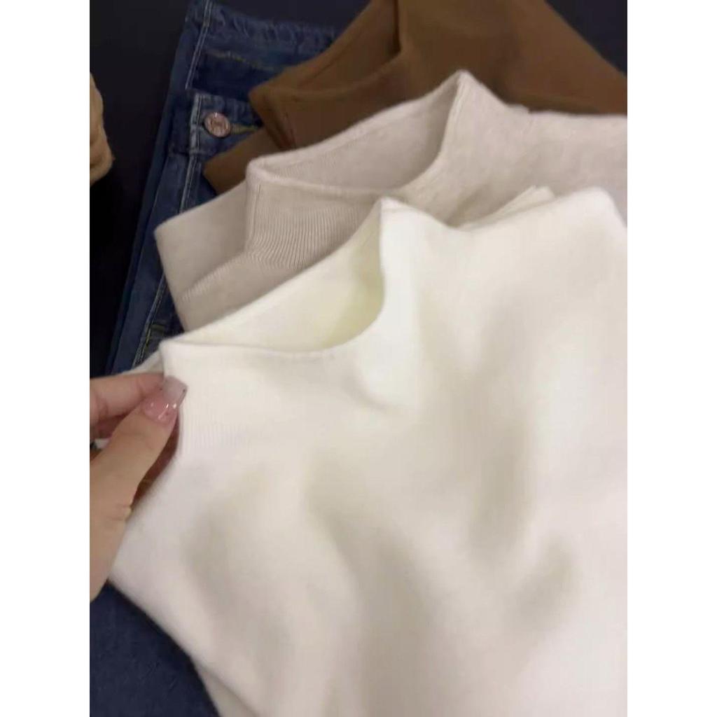 Women's Autumn/Winter Semi-High Neck Knit Sweater - Slim Fit, Soft Long Sleeve Base Layer.