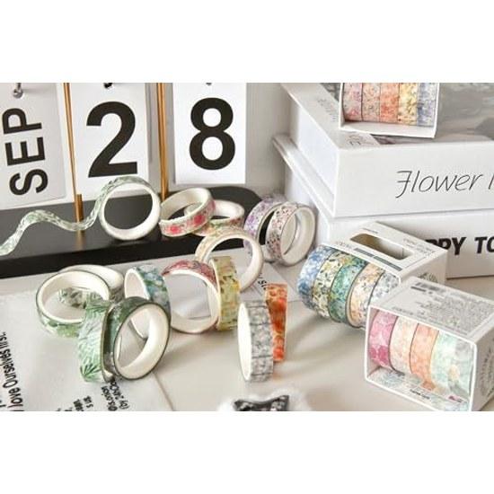 Masking tape 60 pieces set blooming flower pattern washi collection cute thin strips DIY craft journal planner scrapbook wrapping gift decoration