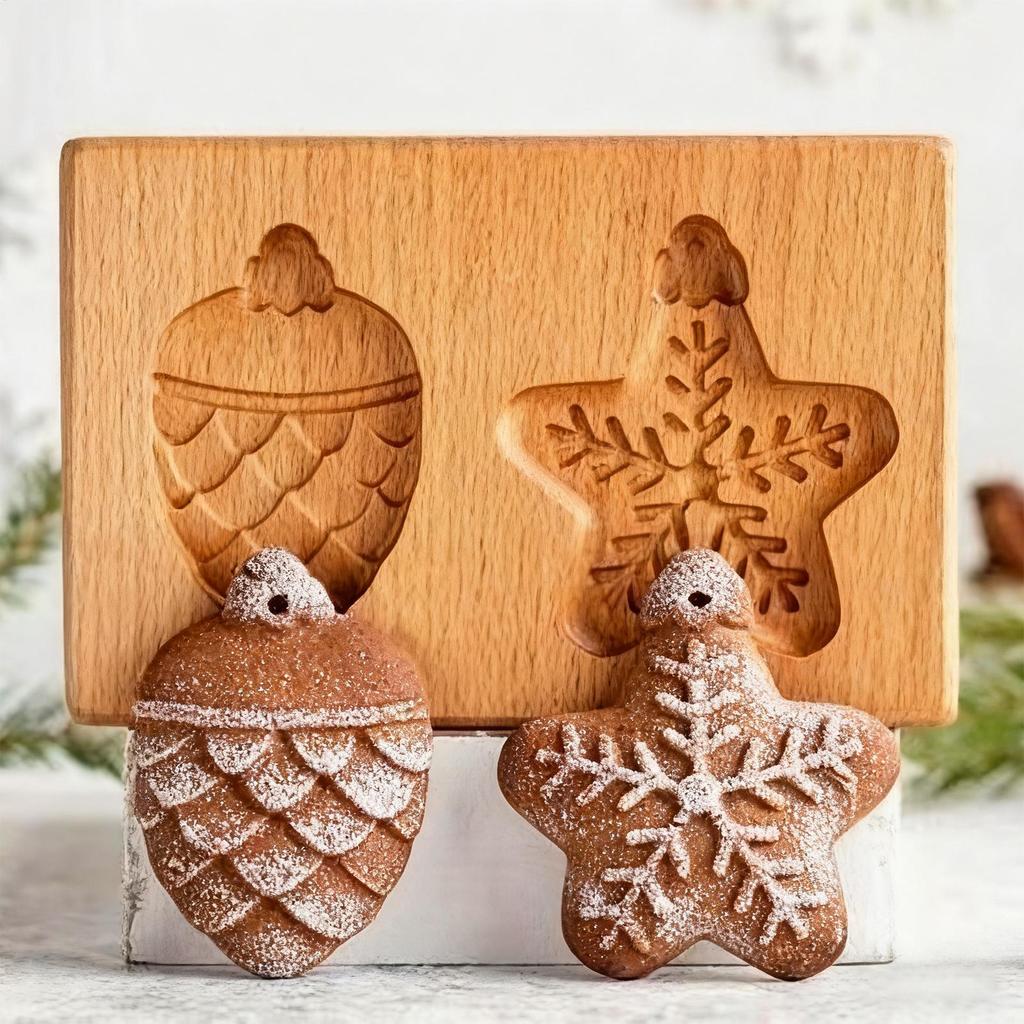 Cookie Stamps 3D Realistic Mold Cookie Making Tool Decorative Baking Supplies Wooden Cookie Pine Nut Cutter Stamps For Christmas