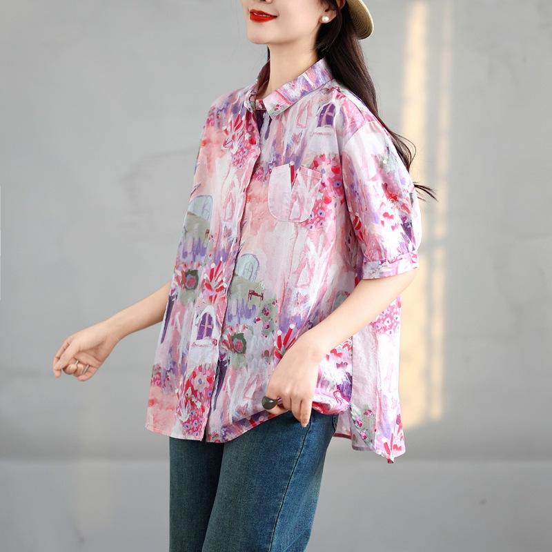 

Летняя женская новая повседневная свободная цветная рубашка-кардиган с лацканами на одной пуговице с короткими рукавами Large size 2XL фиолетовый