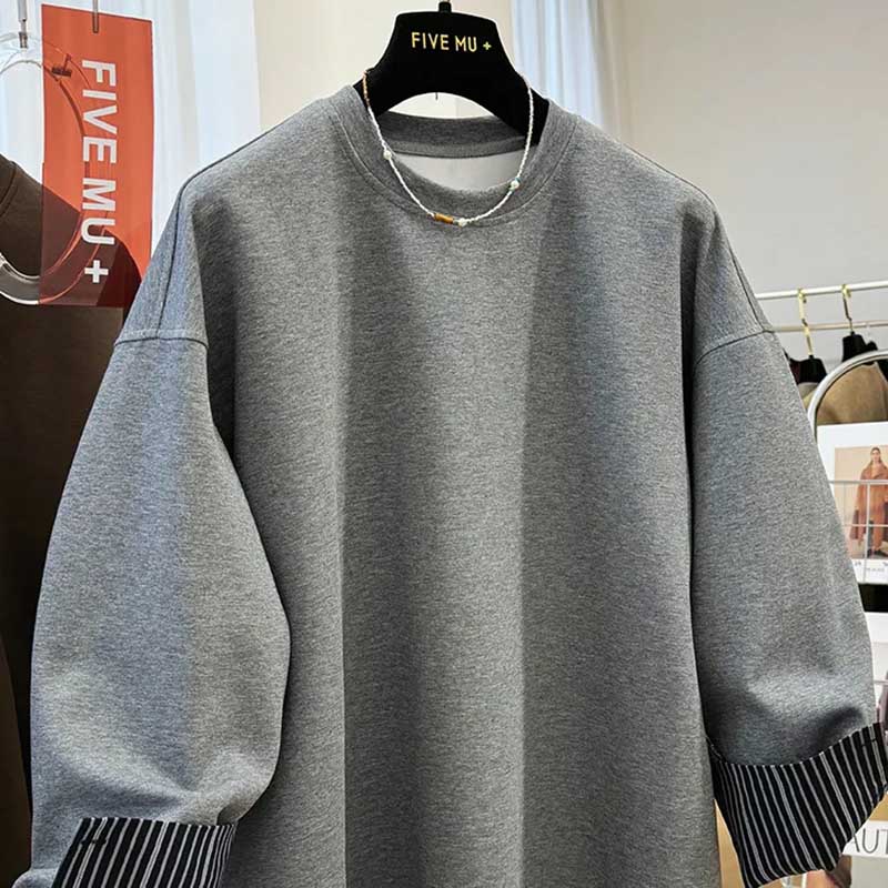 Sweatshirt for Women Cotton Oversize Fleece Thickened Loose False  Two Striped Round Neck Casual Pullover Long Sleeve Top Sweatshirt