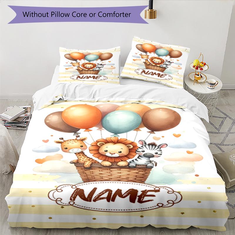 3pcs Custom Name Animals Bedding Set Duvet Cover Closure Includes 1 Duvet Cover & 2 Pillowcases, Soft and Comfortable for All Seasons.
