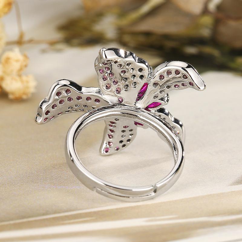 Ring Jewelry Light Luxury New Flower Design Inlaid Open Ruby Women's Fashion