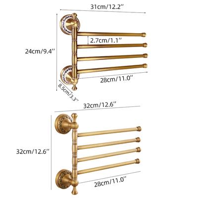 Portasciugamani mobile in ottone antico per bagno, cucina, porta asciugamani da bagno, appendini a parete, robusto 8024DH-4