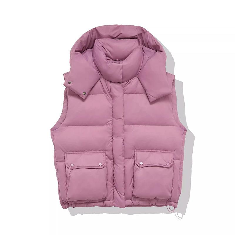 FASHION winter new hooded big pocket down  vest women's 2024 Korean version thick warm short vest winter tide Clothes