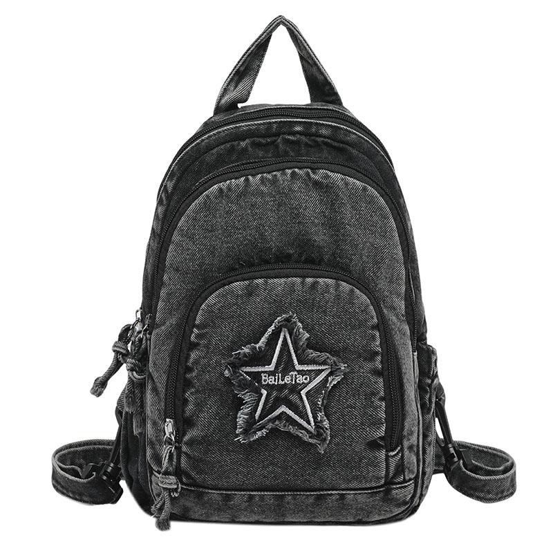 Bolso de Pecho de Mezclilla Gran Capacidad Bolso Cruzado para Mujer Viajero Múltiples Compartimentos Mochila de Estrella de Cinco Puntas