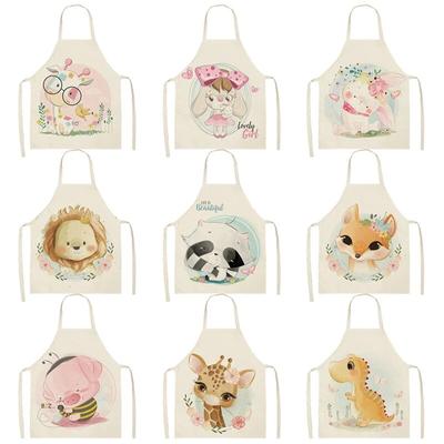Simple Cute Cartoon Rabbit Small Animal Print Kitchen Apron Women Sleeveless Linen Cooking Cleaning Tool