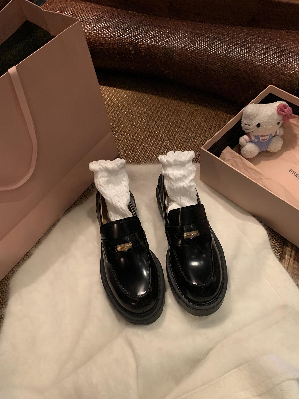 

Grape mother studiolee extravagant small gold coins round head leather shoes thick heel platform single shoes one pedal loafers women 40