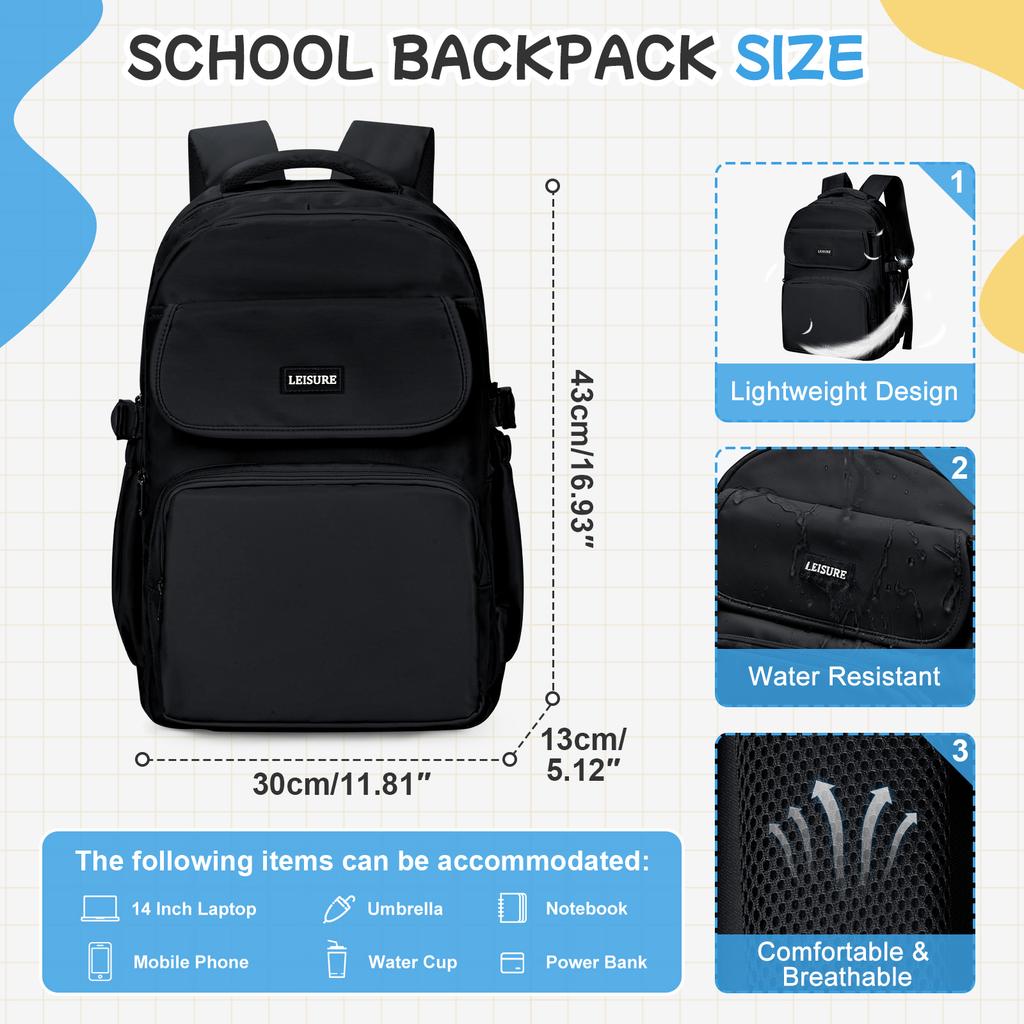 Wasserdichter Bücherrucksack Lässiger Leichter Reise Rucksack Tagesrucksack Rucksäcke College High School Taschen Rucksack für Jungen Mädchen Teenager