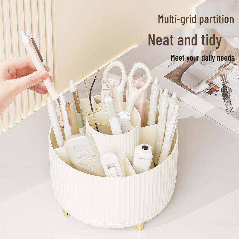 Rotating Desk Organizer: Plastic Pen Holder & Makeup Brush Storage