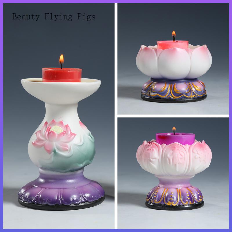 Chinese Creative Ceramic Relief Lotus Candlestick, Home Offering Butter Lamp for Buddha Lamp Base Feng Shui  Buddhism