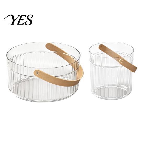 Snack Storage Basket Ice Bucket with Faux Leather Handle, Thickened Plastic Beer Wine Cooler Durable for Party, Clear Beverage Container Outdoor