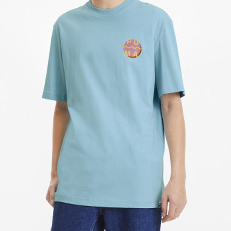 Puma Downtown Graphic Back Letter Print Short Sleeve T-Shirt Men Tops Sky-Blue 597337-18