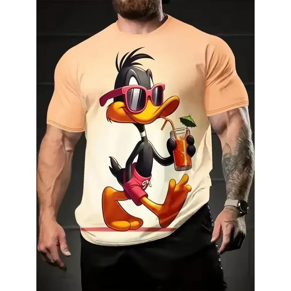 Summer New Men's Comfortable Cartoon Graffiti Printed Letter Pattern Men's Top Outdoor Fashion High Street T-shirt