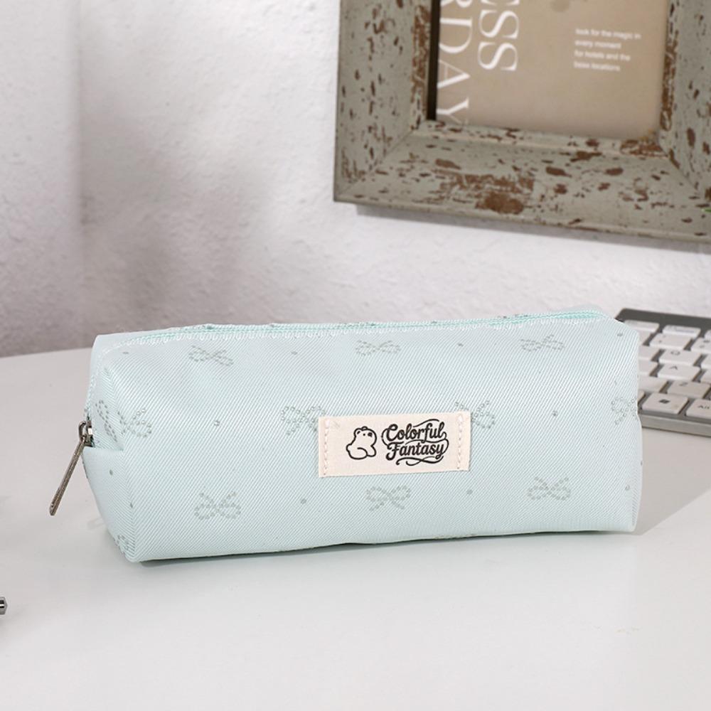 Pastel Color Pen Bag Bow Embroidery Pencil Pouch Durable Pencil Case  Students