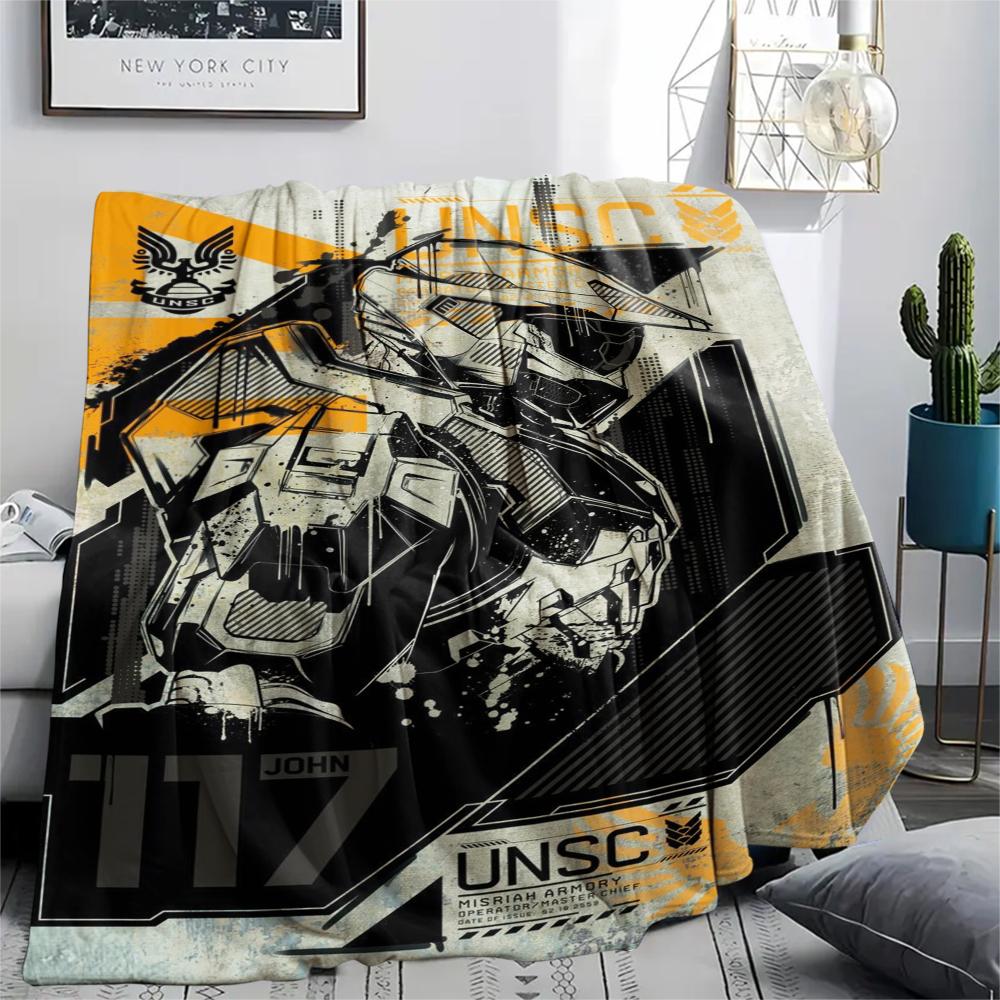 1Pc Halo Game Print Flannel Blanket, High Quality Comfortable for All Seasons, Home Decor, Warmth and Comfort, Perfect for Christmas Gifts 54