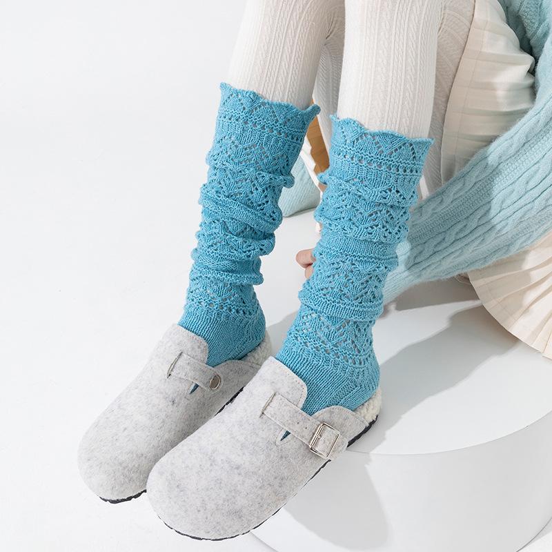 Boots Are Still Cotton Stacking Socks, Relief Hollow Calf Socks, Warm Knitted Retro Gray Heavy Industry Long Tube