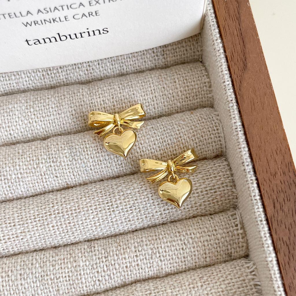 925 Silver Needle Bow Earrings Women's Exquisite Sweet Small Fragrant Love Earrings Light Luxury Premium New Earrings