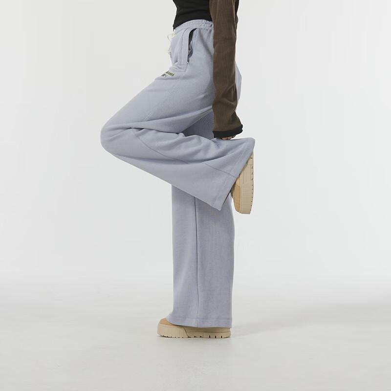 Puma Letter Embroidery Loose Wide-Leg Running Training Fitness Knitted Pants Women Bottoms Gray 626045-63