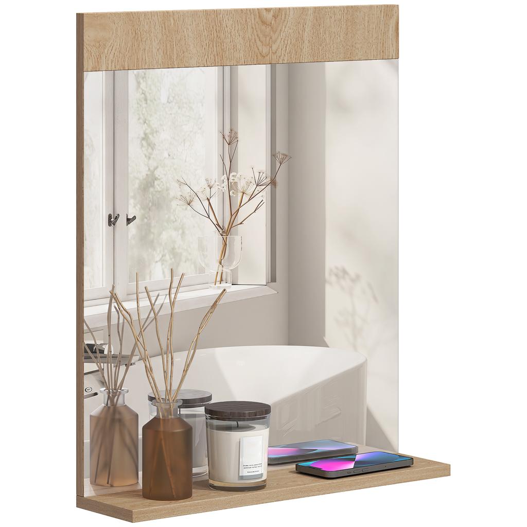 Wall Mounted Bathroom Mirror With Open Shelf Entrance Hallway Mirror 50x12x60 Cm Oak